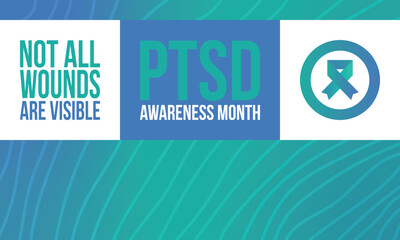 Fototapeta premium PTSD Awareness Month in June. Post Traumatic Stress Disorder. Celebrated annual in United States. Medical health care and awareness design. Poster, card, banner and background. Vector illustration