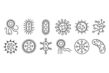 Assortment of diverse medical microorganisms including bacteria and viruses on white background
