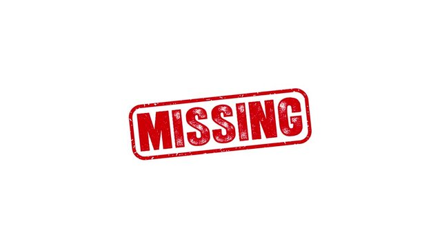Missing rubber stamp animation. missing texture text Up to down motion graphics. stamp zooming and hit effect 4k video.