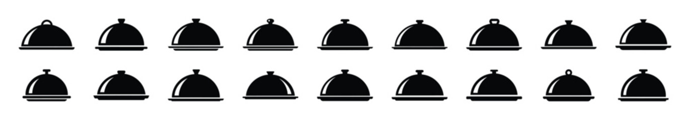 Collection of black   dish cover dome silhouette isolated on white background. cooking vector illustration icons. © Habil