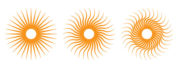 Radial circle lines. Circular radiating lines geometric element. Sun star rays symbol. Abstract geometric shapes. Design element. Vector illustration isolated on white background. EPS 10