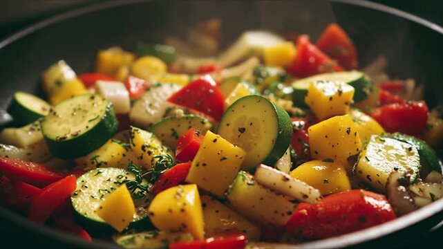 Delicious Mixed Vegetables Being Saut?ed in a Pan.