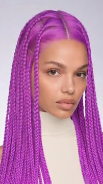 Woman shows hair transformation from electric blue to neon pink and pastel purple in fun and creative way