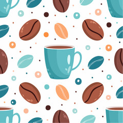 Obraz premium Coffee bean mug cup memphis seamless pattern white background