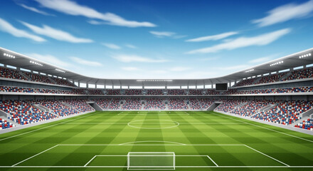 Obraz premium Grand Professional Soccer Stadium Under a Bright Blue Sky