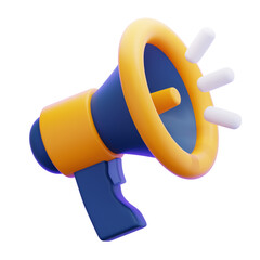 3D Megaphone Illustration Announcing Important Messages and Promotions with a Vibrant Blue and Yellow Design