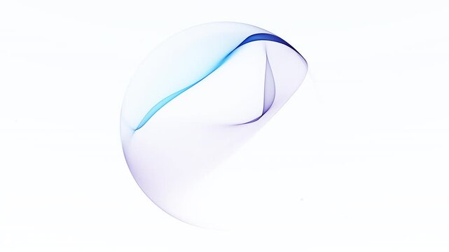 Smooth blue and purple minimal digital orb flowing on white background. Futuristic abstract energy motion with soft transparent curves, clean modern technology style, seamless loop animation 4K 60fps.
