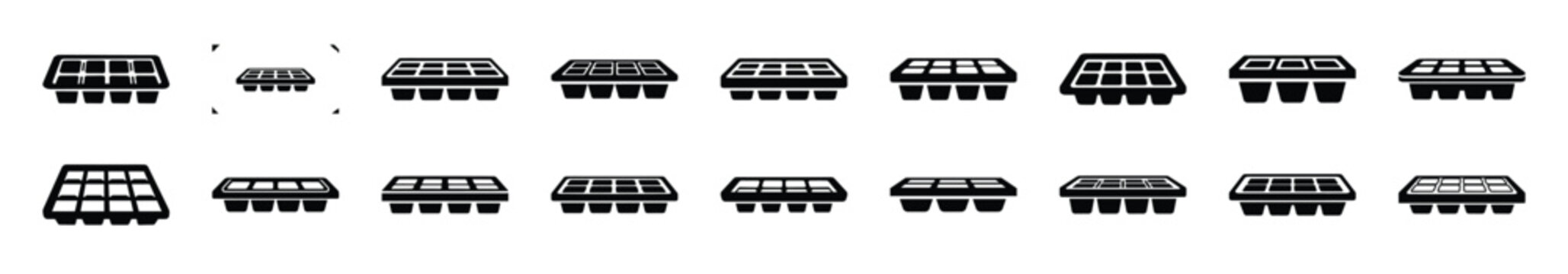 Collection of black   ice cube tray silhouette isolated on white background. cooking vector illustration icons.