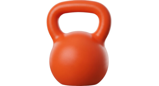 Orange kettlebell isolated PNG, fitness weight training equipment for strength and conditioning exercises on transparent background