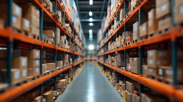 Warehouse aisle storing inventory for logistics management