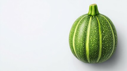 Fresh organic round green zucchini squash on white background, copy space