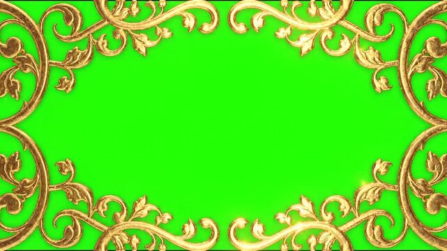Ornate gold border frame on green background