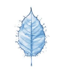 Tree leaf made of water splashes with drops on a transparent background. Generative AI