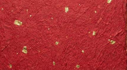 Traditional Chinese Red Handmade Mulberry Paper with Gold Leaf Flakes Texture