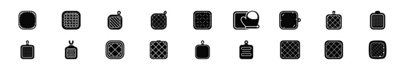 Collection of black   kitchen heat pad silhouette isolated on white background. cooking vector illustration icons. © Habil