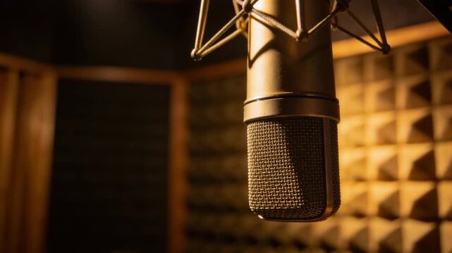 classic vintage microphone hanging in recording booth video orbit