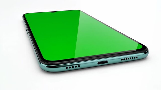 Modern mobile device with blank green screen display for customizable content