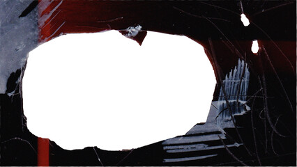 Dark Grunge Film Burn Frame with Large Burn Hole and Heavy Scratches