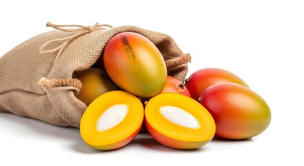 Fresh mango fruits spilling out of a burlap sack