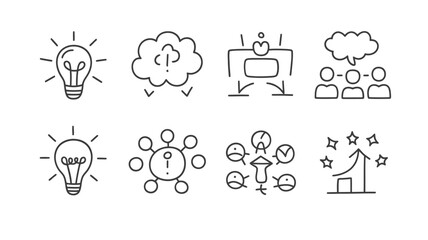 Line art icons depicting ideas creativity and innovation concepts © MDMOSTAK