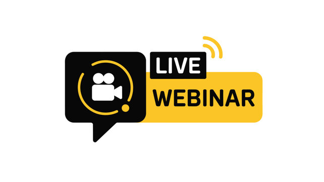 A digital icon displaying a live webinar notification with a video camera symbol