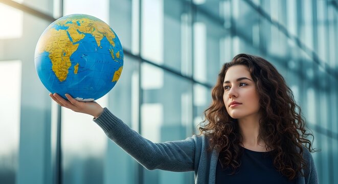 Earth day awareness woman holding globe symbolizing environmental conservation and sustainability