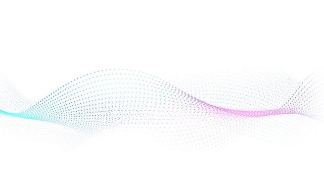 Dynamic digital wave flow on white background. Blue liquid wave flowing across white background in seamless motion loop, 
Particles blue wave Cyber technology background loop.
 