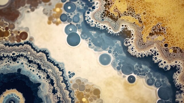 amoeba. Top-down view of organic amoeba-like patterns in a soft-focus petri dish. STEM education sheets, lab safety posters, designed for biotech research communications, supports STEM education.