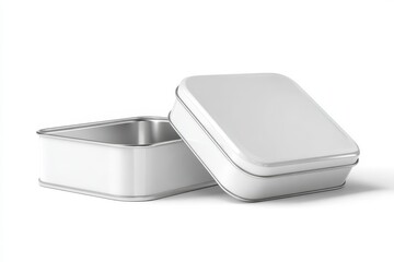 Minimal White Square Tin Container &acirc;&euro;&rdquo; Packaging Design Mockup with Top and Front Angles