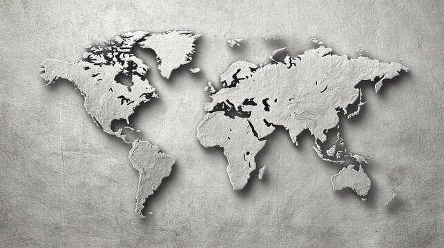Minimalist grayscale world map for modern design and editorial graphics
