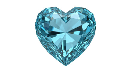Fototapeta premium Heart shaped aquamarine gemstone isolated PNG, faceted crystal for jewelry design and romantic themes on transparent background