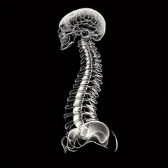 A skeleton holding a brain and spinal cord.