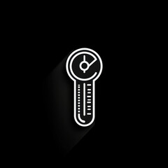 White icon on black background with long shadow.