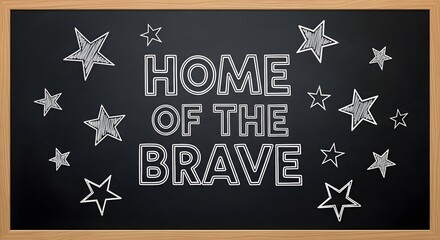 Home of the Brave Text with Chalk Stars on Blackboard - Stock Media