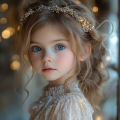 Blue-eyed girl with gold headband.