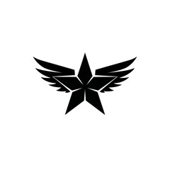 Obraz premium Graphic illustration of a black star with outstretched wings, symbolizing ambition, success, and achievement on a white background.