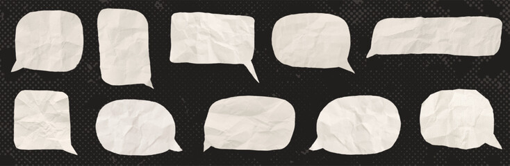 Scrapbook vector paper speech bubbles, halftone text boxes graphic design elements for collages and banners © dollitude