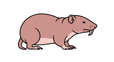 Obraz premium Illustration of a naked mole rat with distinct large teeth and wrinkled skin.