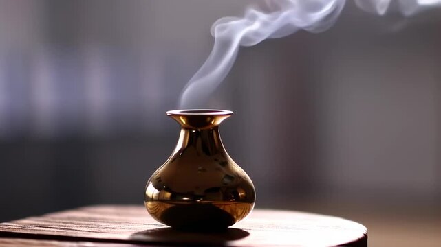 Golden vase with wisps of smoke rising