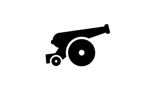 Animated cannon firing ball flat vector icon on green screen background
