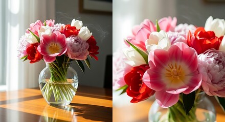 Fototapeta premium Beautiful Tulip Bouquet in Glass Vase.