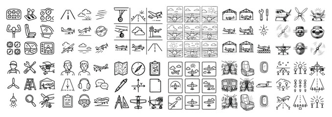 Aviation themed icon set for travel design