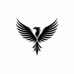 Fototapeta premium Powerful Phoenix or Eagle Bird Silhouette Vector Logo. Majestic Mythical Creature with Outstretched Wings Icon Design.