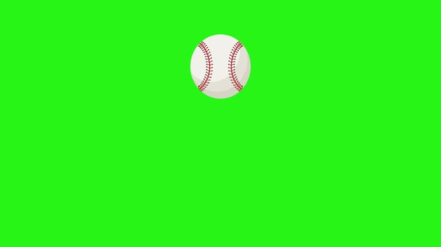 Baseball ball bouncing animation in seamless loop on green screen background