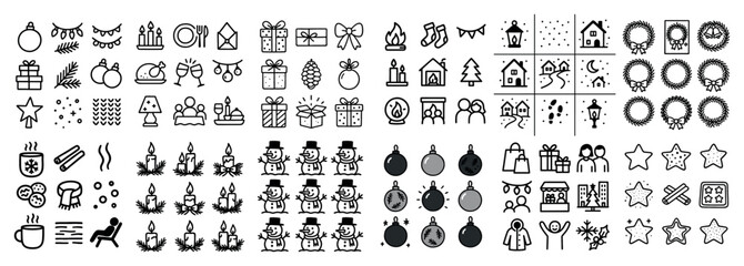 Obraz premium Festive icons - christmas line art collection