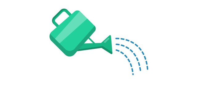 Plastic watering can vector animation pouring water on green screen background
