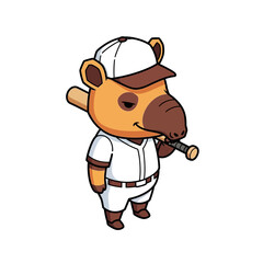 Obraz premium Cute Cartoon Tapir Baseball Player with Bat and Cap.