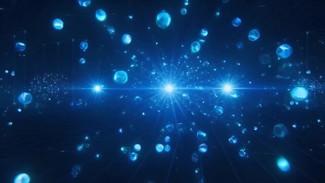 Abstract blue light particles floating in a futuristic grid environment