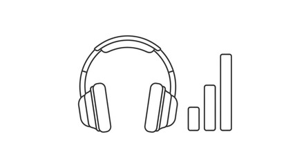 Obraz premium Headphones with Sound Wave Visualization Bars in Outline Style, Isolated White Background