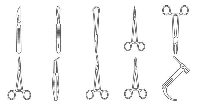 Comprehensive Set of Surgical Instruments and Medical Tools for Operation, Isolated White Background